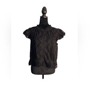 Jennifer and Grace Black Top with Eyelet Detailing Throughout Sz Medium